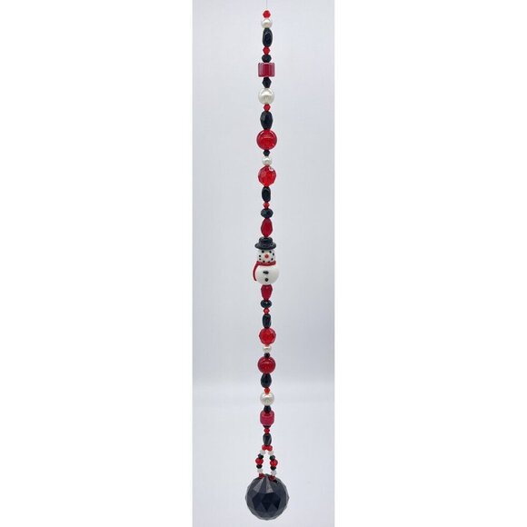 Beaded Snowman Suncatcher Red White Black Crystal Prism Hanging Patio Decor - Picture 2 of 8